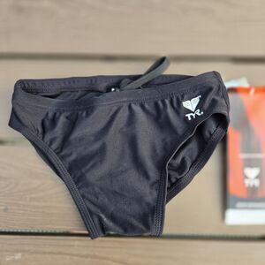 TYR DuraFast Solid Black Racer Boys Swim  Brief- Size 22 New